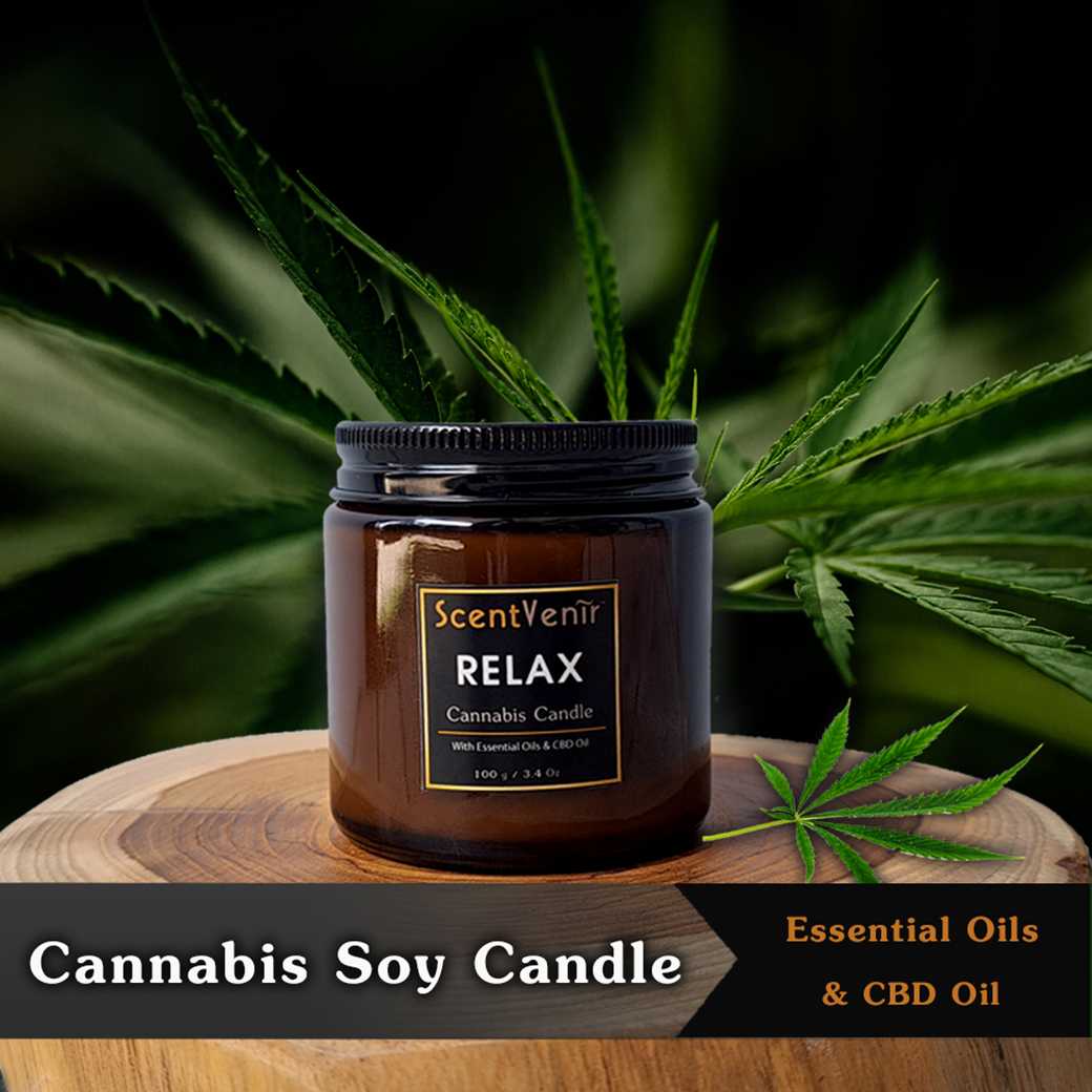 เทียนหอมไขถั่วเหลือง อโรม่า กลิ่นกัญชา Cannabis Soy Candle ผสม น้ำมัน CBD Oil และเชียบัตเตอร์