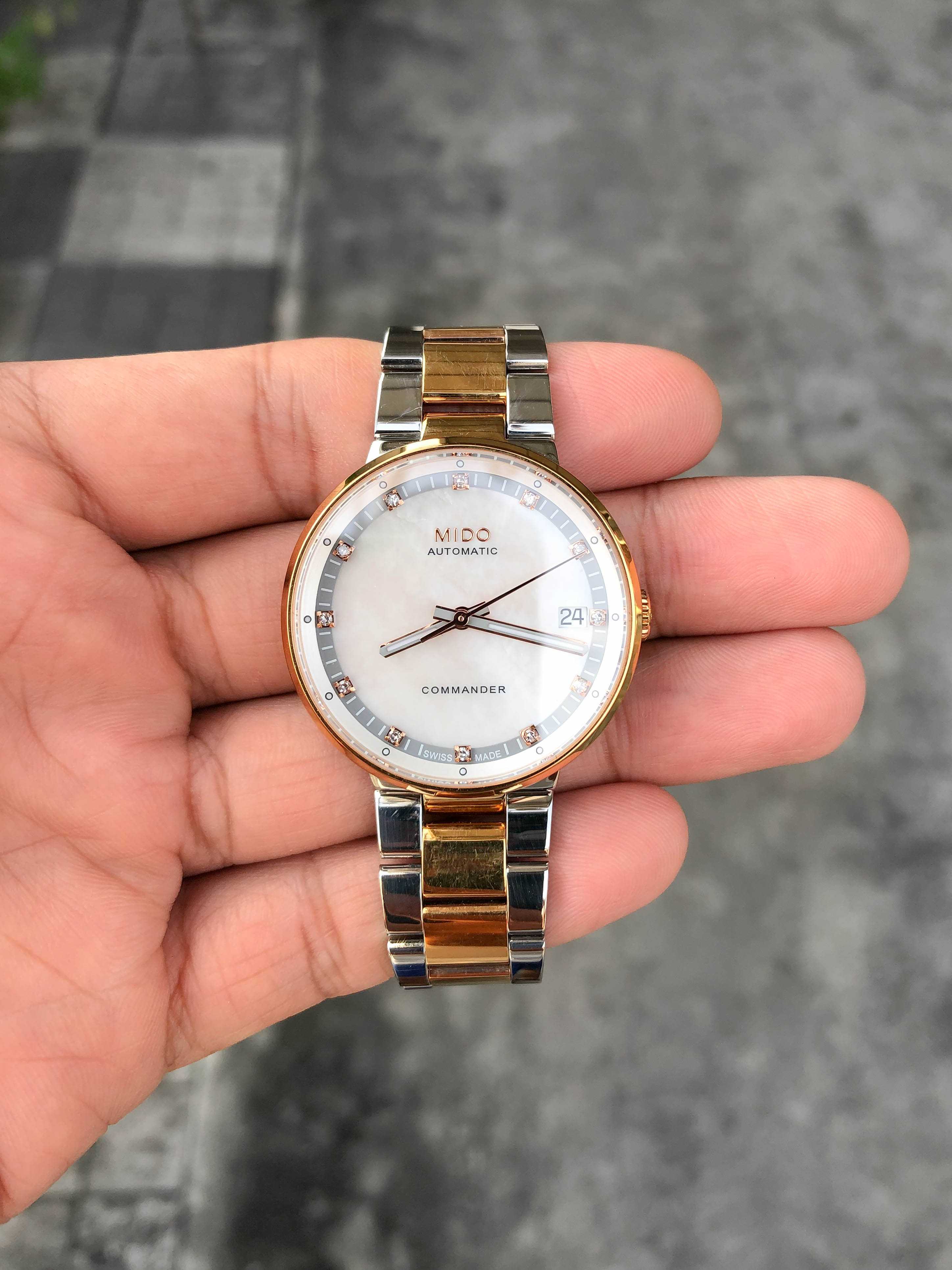 Mido Commander II Automatic Boy Size Diamond หน้ามุกขาว หลักเพชร