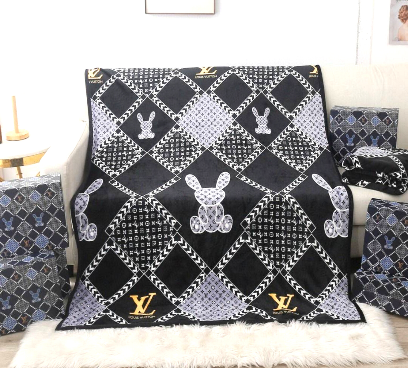 🛌ผ้าห่มLV🐰กระต่ายสีดำ