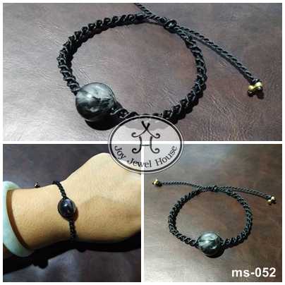 ms-052 ข้อมือแก้วขนเหล็กถักเชือกเทียน 