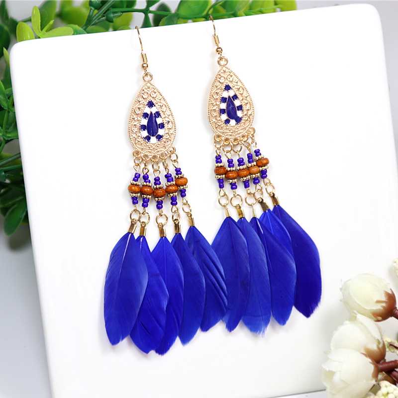ต่างหูขนนก BOHO ต่างหูแฟชั่น ต่างหูโบฮีเมียน ต่างหูสีสด ต่างหูระย้า ต่างหูโบฮีเมีย ❤ส่งฟรี❤