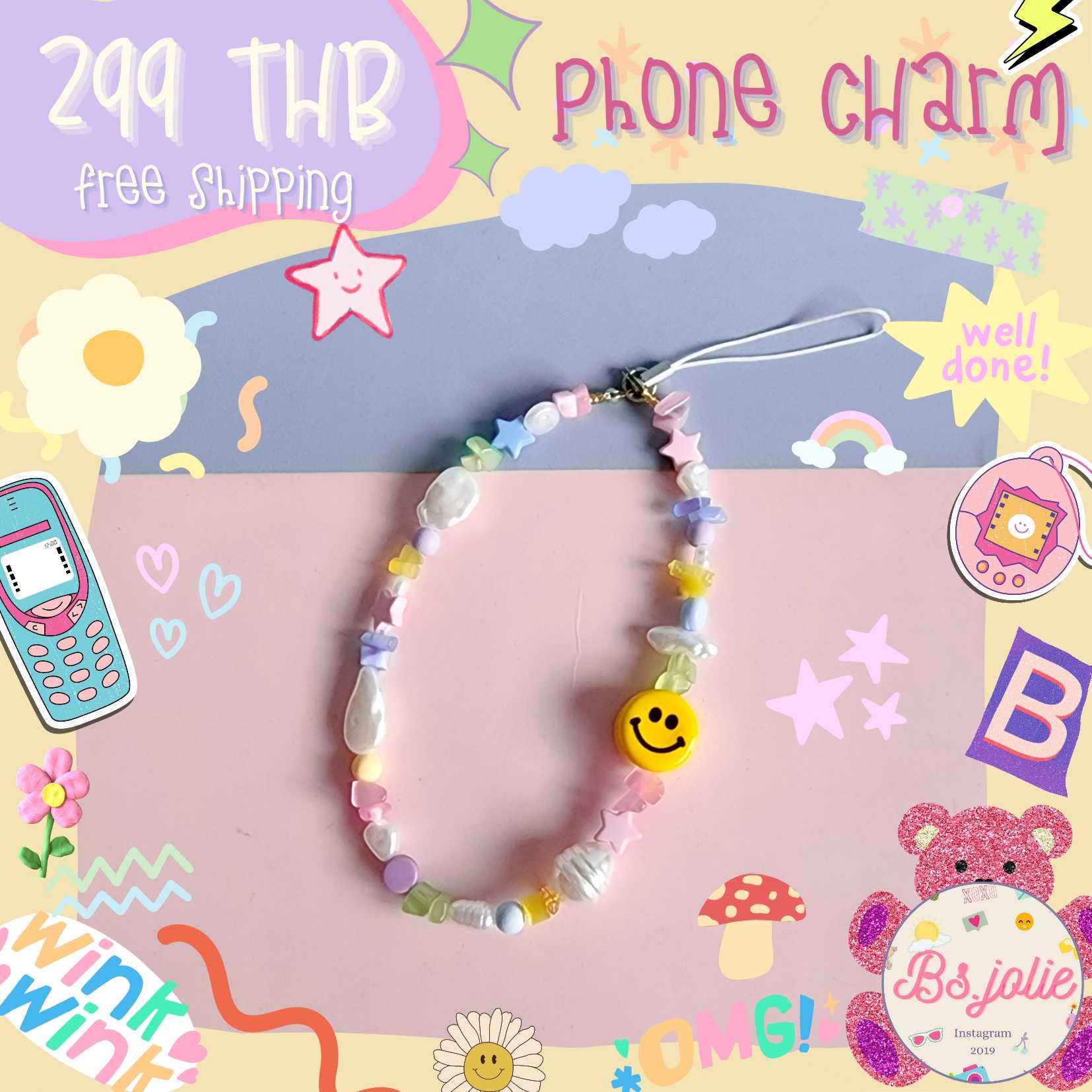 Phone charm ยิ้มลูกปัดมุกพรีเมี่ยม