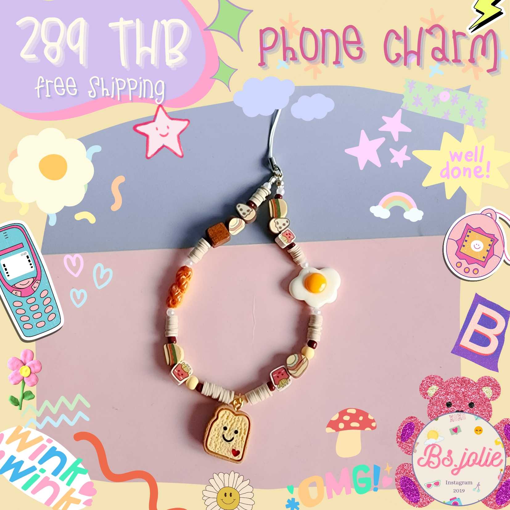 Phone charm จี้ขนมปังไข่ดาว