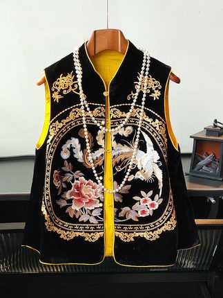 Silk Velvet Embroidered Cotton Vest Women's Winter Double-sided Wear Retro Coat