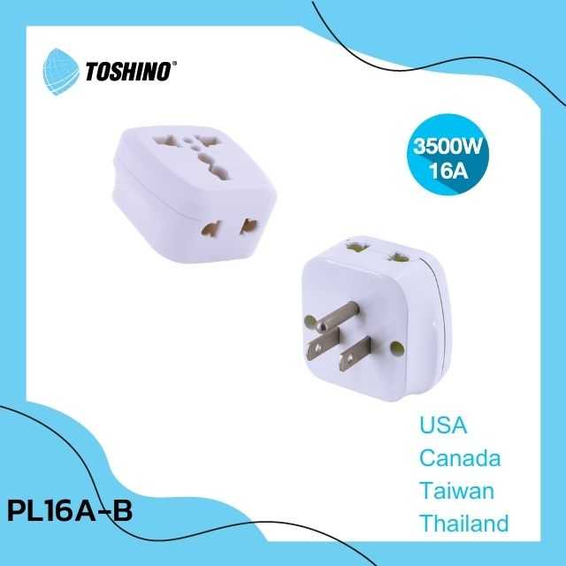 Toshino ปลั๊กแปลง 2in1 ขาแบน 3P 3500W รุ่น PL16A-B