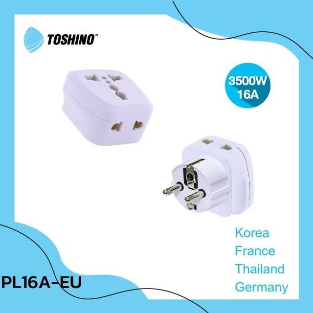 Toshino ปลั๊กแปลง 2in1 ขา EU 3500W รุ่น PL16A-EU