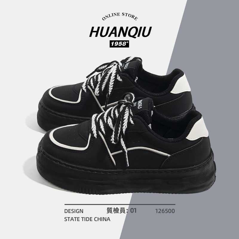 pre-oder รองเท้าผ้าใบสีดำขอบขาว  HuanQiu.4.3 ซม.