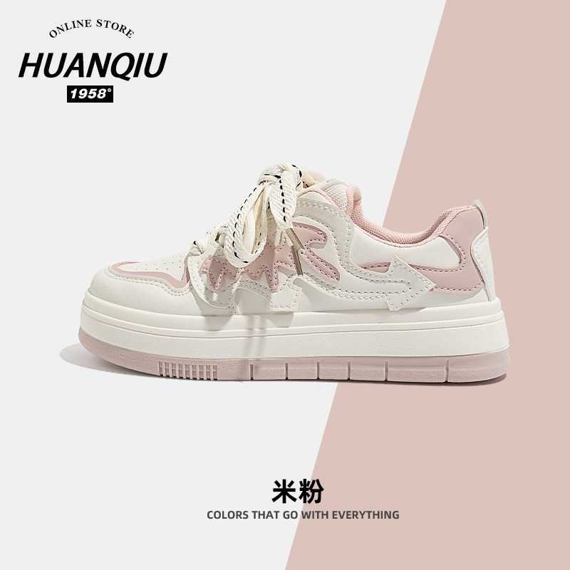 pre-oder รองเท้าผ้าใบ global สีชมพูลาย mm  HuanQiu ส้นสูง 4.2 ซม.