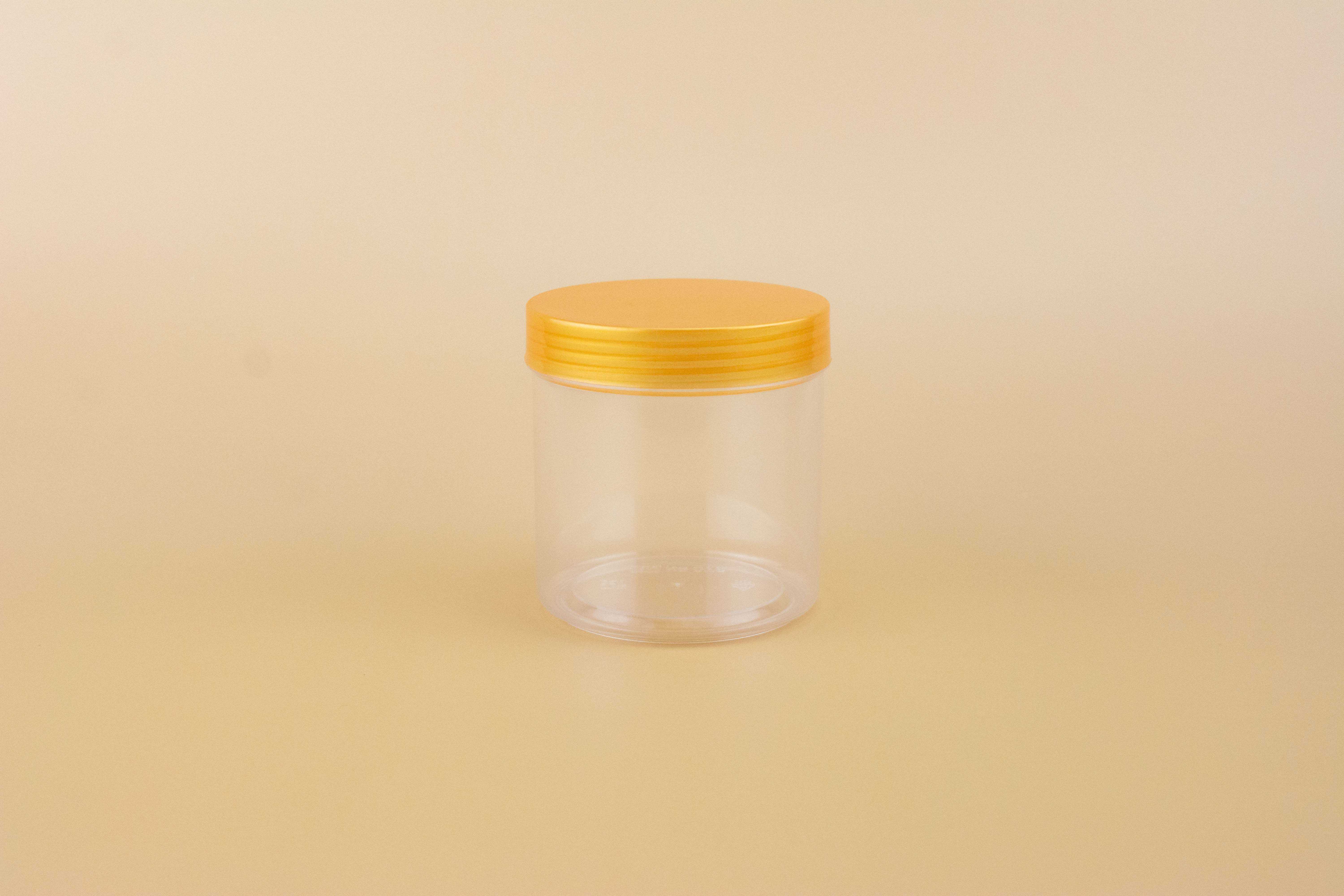 P111BN076GL กระปุกขนมทรงกลม 240ml ฝาทอง(ห่อ1ใบ)