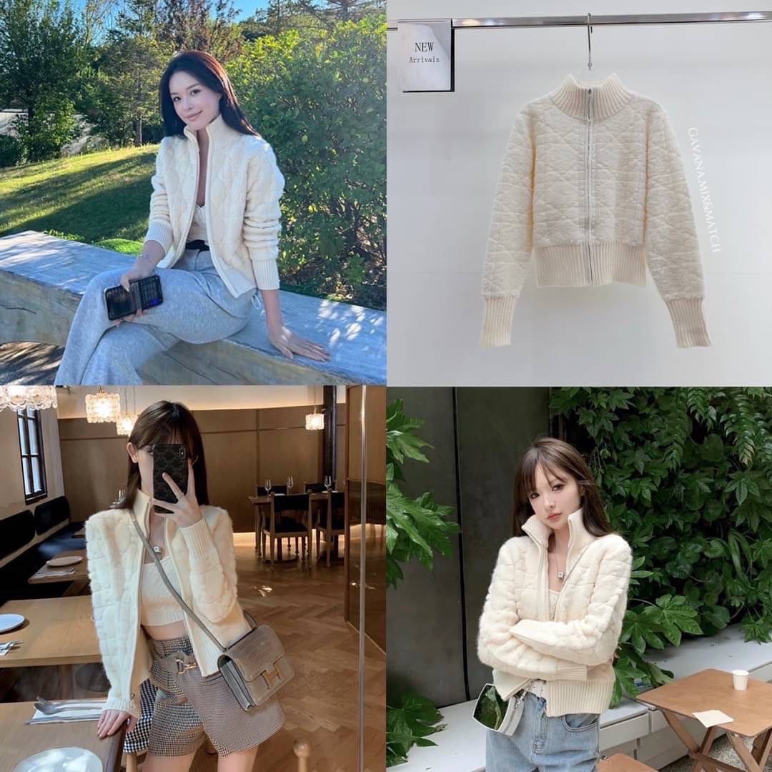 เสื้อไหมพรมปั๊นลายสีครีม