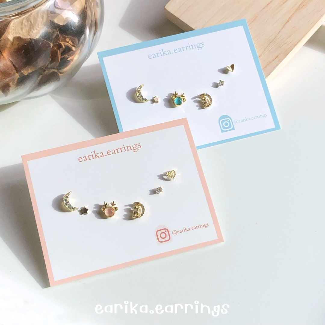 earika.earrings - moonlight reindeer set เซ็ตต่างหูเรนเดียร์สีทองก้านเงินแท้ ผิวแพ้ง่ายใส่ได้
