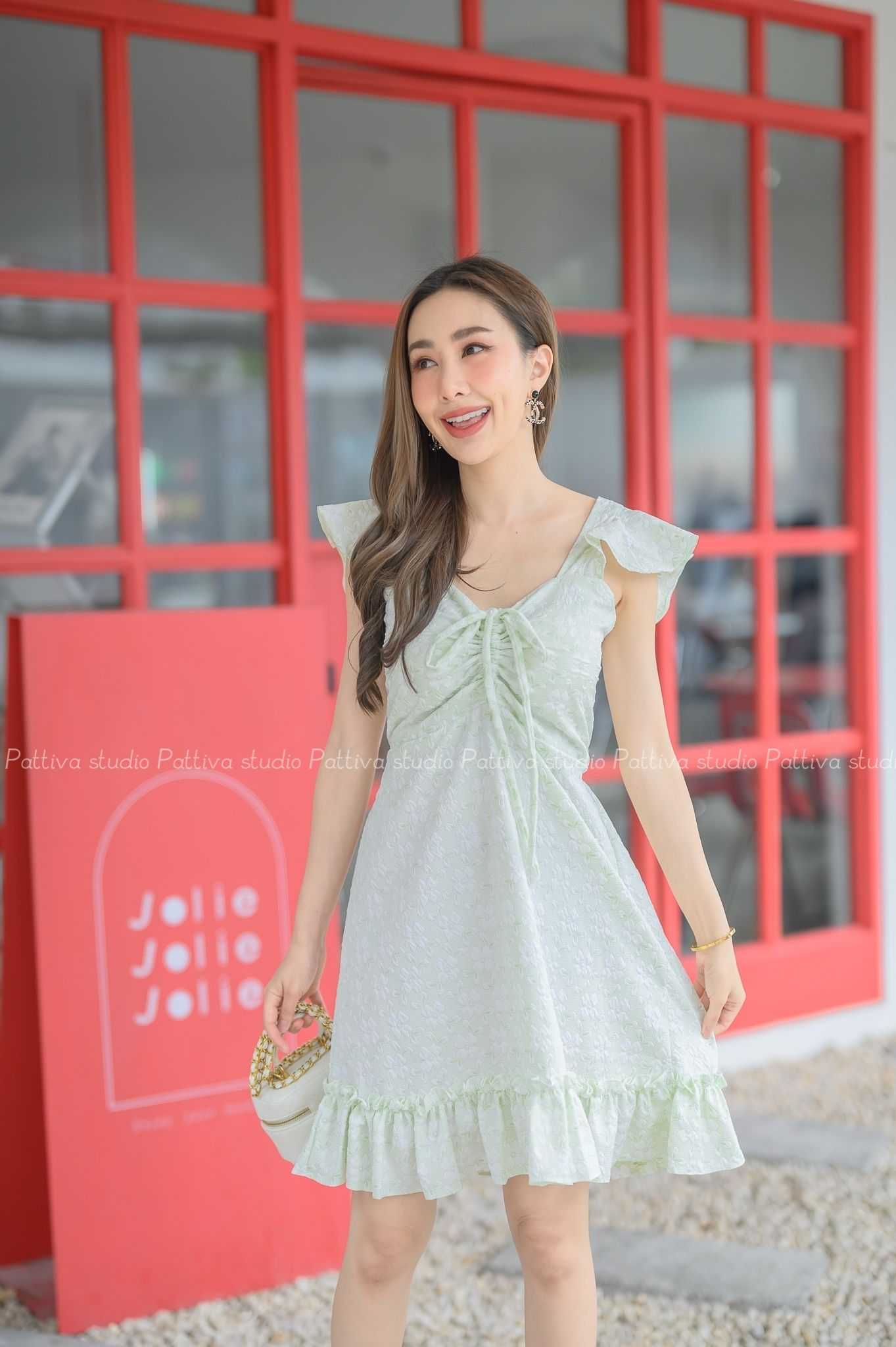 Dolly My Ap'sy Dress#1428 ชุดเดรสสายเดี่ยว ระบายแขน ใส่แล้วดูมีหน้าอกหน้าใจ รุ่นนี้มีฟองน้ำนะค๊า