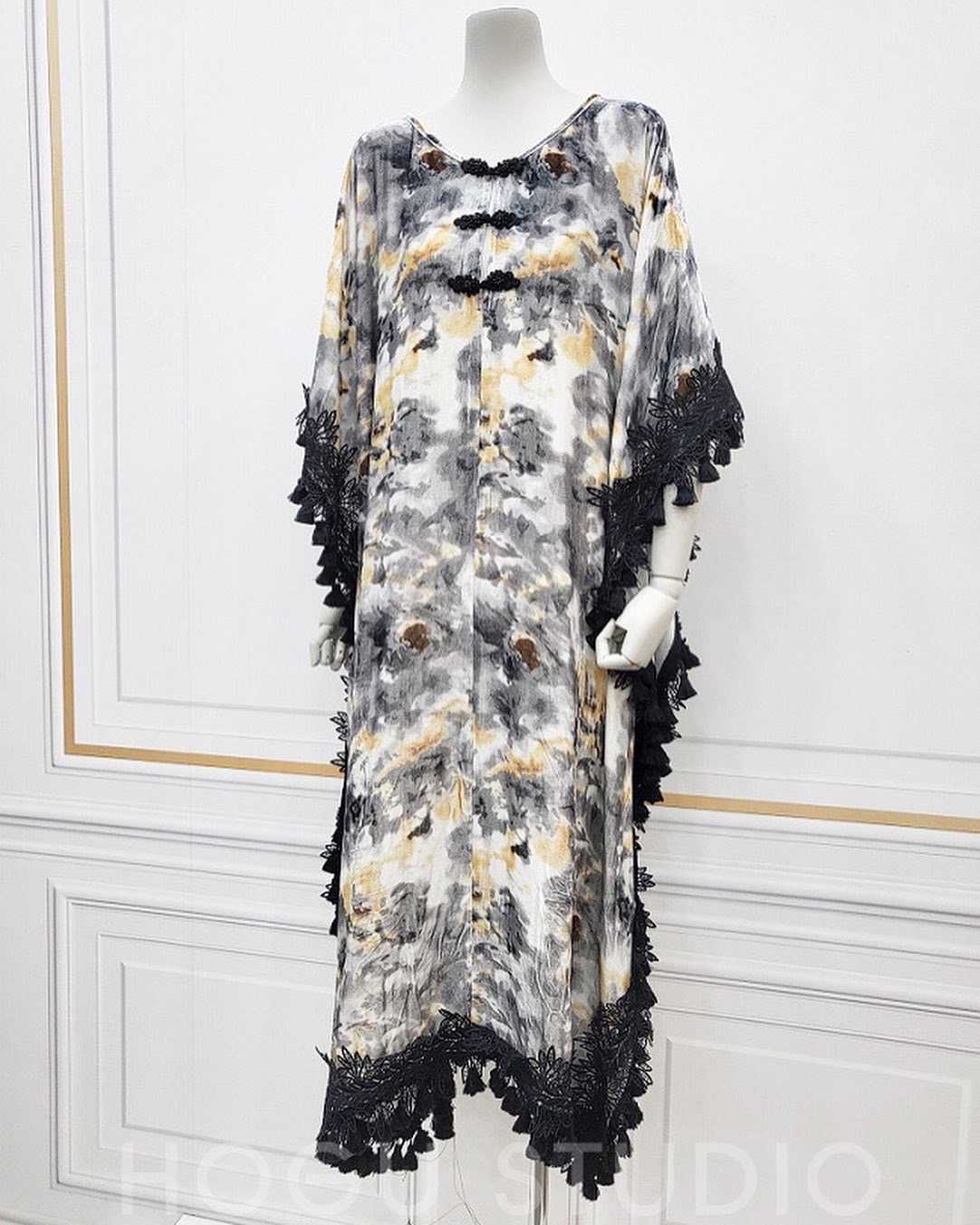 HOGU STUDIO custom blended silk velvet heavy industry lace cover-up dress