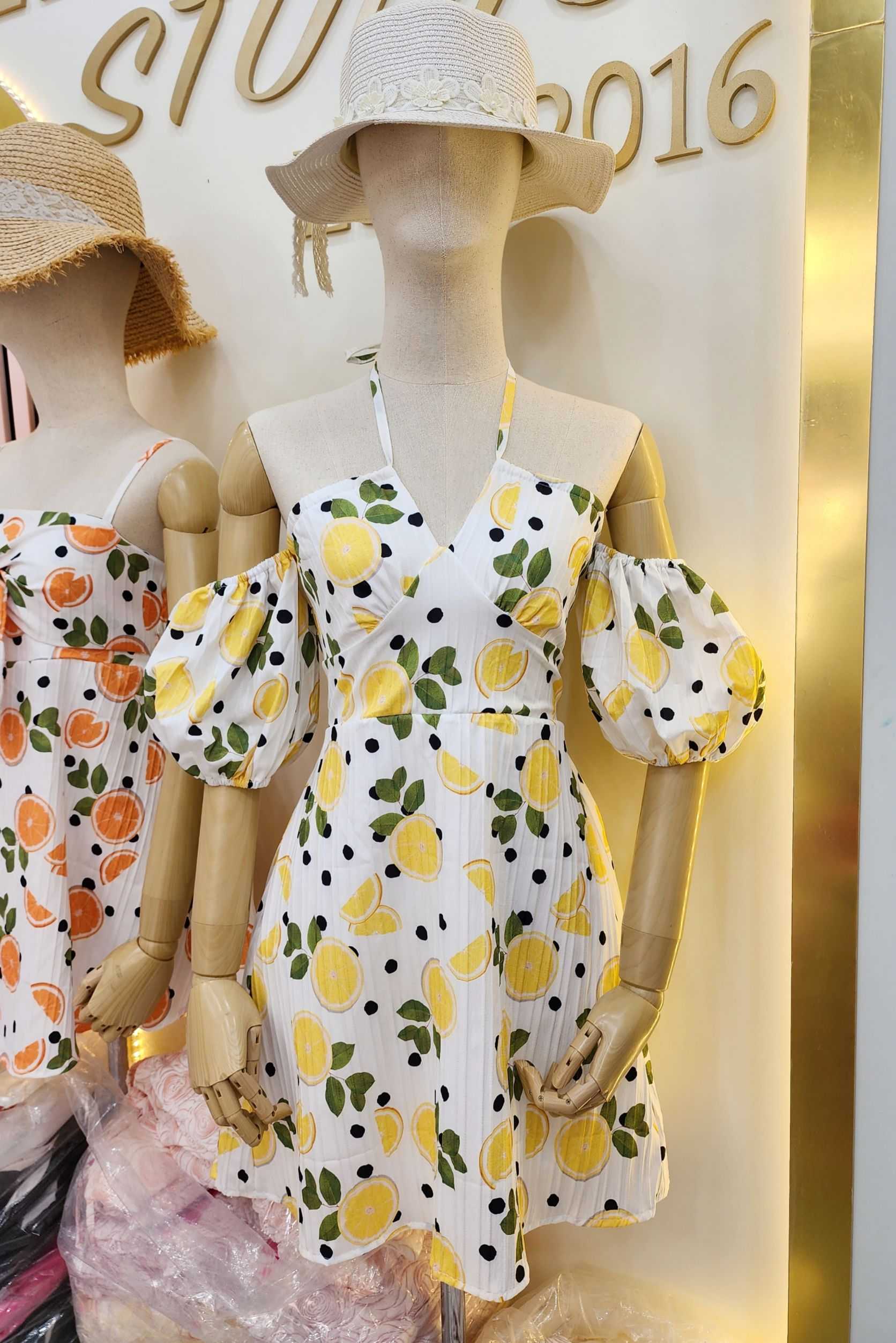 Dolly My Ap'sy Dress#1402 ชุดเดรสใส่ได้หลายแบบมากกก เปรี้ยวสายฝอกันไปเล้ย ผ้า Dobby พิมพ์ลายส้ม