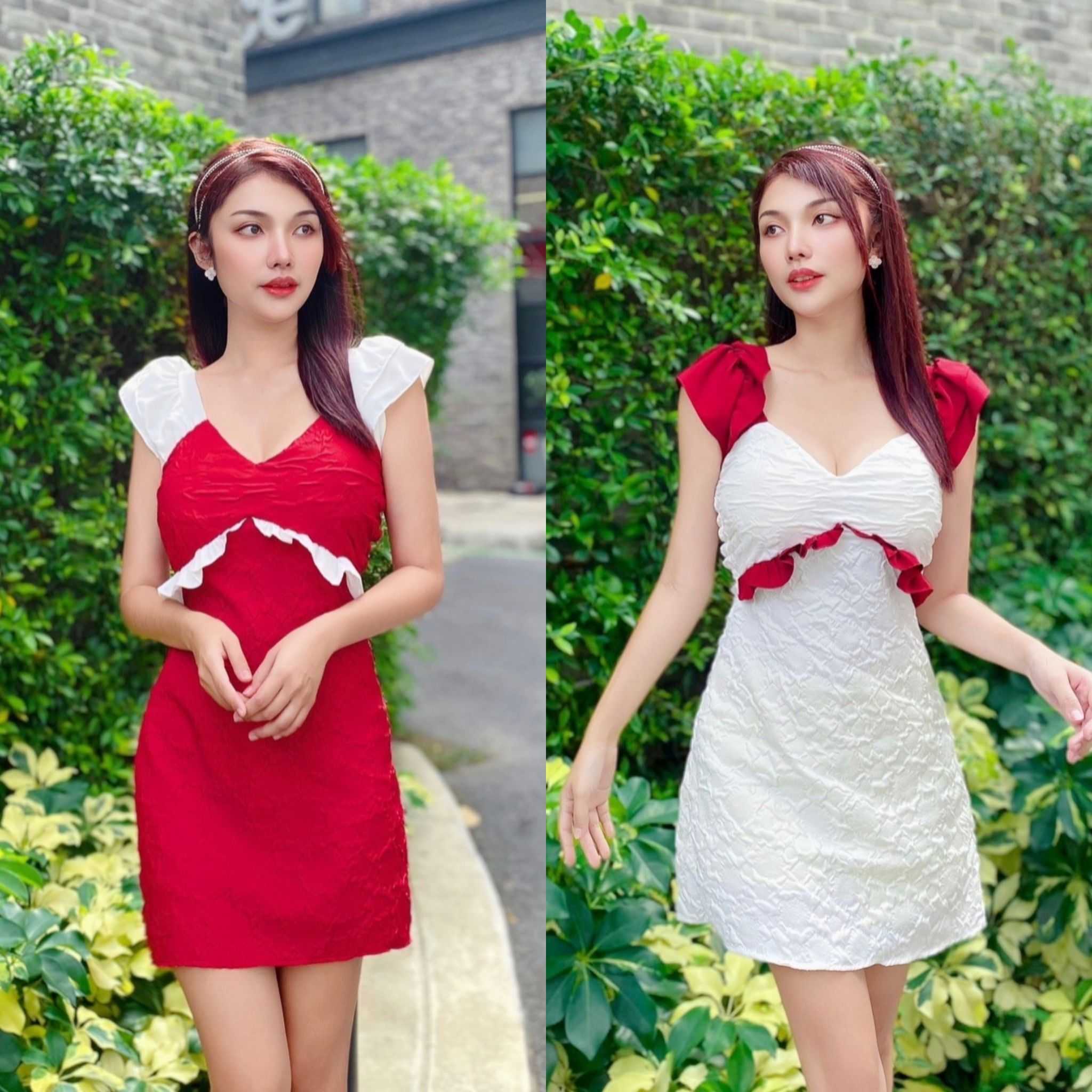 Dolly My Ap'sy Dress#1P31 ชุดเดรสสายเดี่ยวต้อนรับคริสมาสแต่งแขนเป็นระบาย 2 ชั้นมีฟองน้ำ