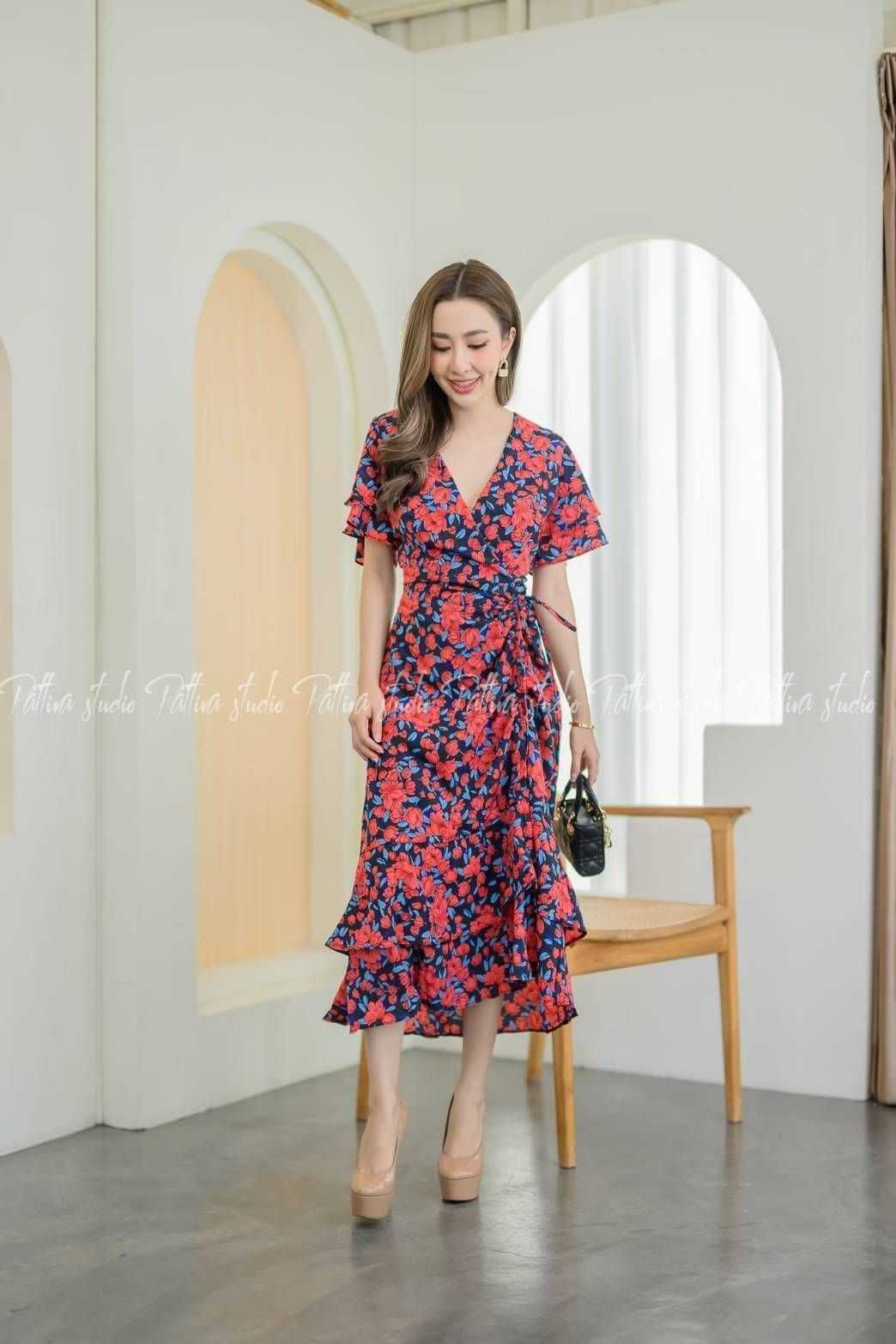 Dolly My Ap'sy Dress#1379 ชุดเดรส แขน 2 ชั้น ระบายพริ้วๆด้านหน้าซ้ายรูดขึ้นลง ได้ตามต้องการเลยค๊า