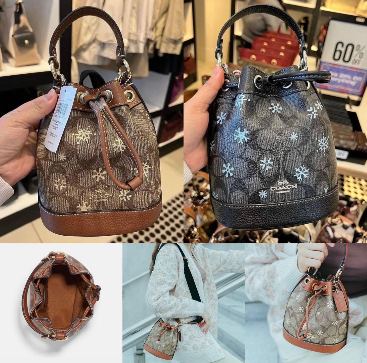 Coach cheapest Dempsey Snowflake print bucket bag NWT