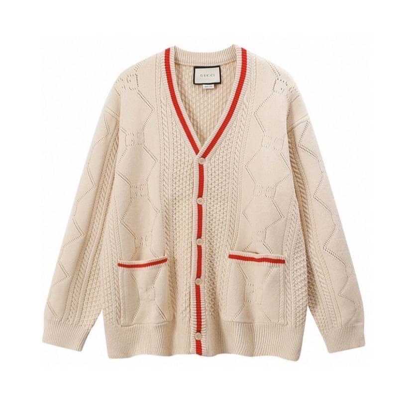 GUCCI CABLE AND POINTELLE KNIT WOOL CARDIGAN NEUTRALS เสื้อคลุมตัวนอก คาร์ดิแกน ผ้าไหมพรม กุชชี่