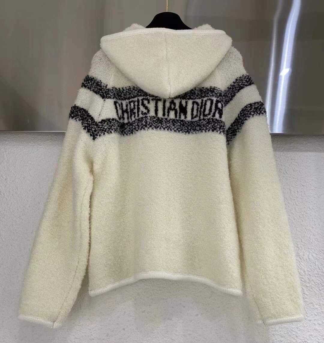 CHRISTIAN DIOR BAND STRIPE LOGO WOOL KNIT HOODIE JACKET IVORY เสื้อฮู้ดดี้ แจ็คเก็ต ดิออร์