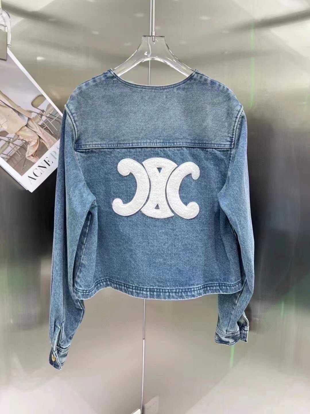 CELINE TRIOMPHE WHITE WOOL LOGO PATCH DENIM JACKET AND PANTS เสื้อแจ็คเก็ต ยีนส์ เสื้อคลุม ซีลีน