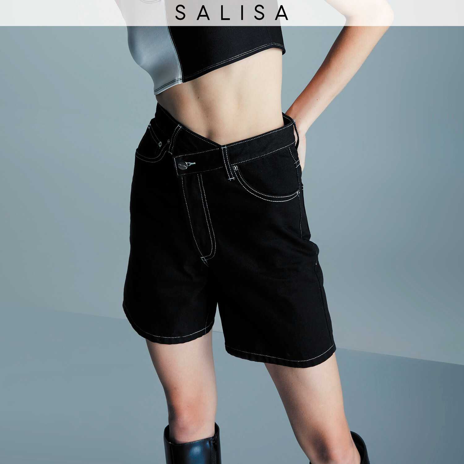 DENIM SHORTS Overlap Black high waist