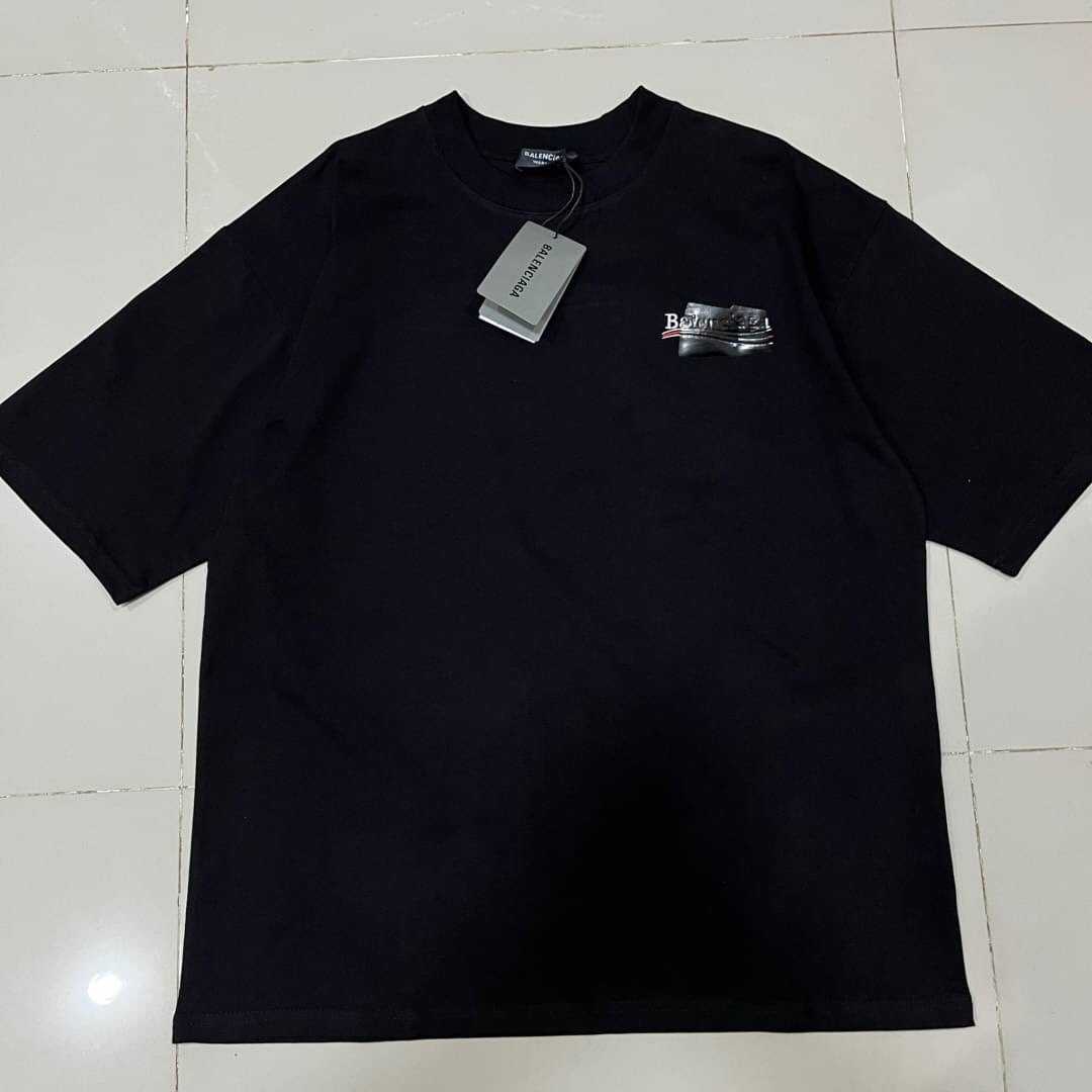 BALENCIAGA GAFFER FIT LARGE BLACK T-SHIRT เสื้อยืดคอกลมแขนสั้น แบรนด์บาลองเซียก้า