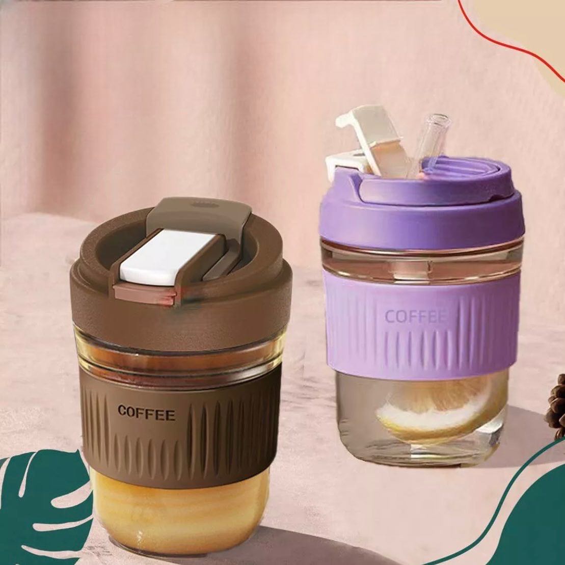 🥤𝟸 ɪɴ 𝟷 ᴛᴜᴍʙʟᴇʀ🥤: Purple&Brown🟣🟤 แก้วเนื้อหนา แก้วมีฝาแบบ 2 in 1