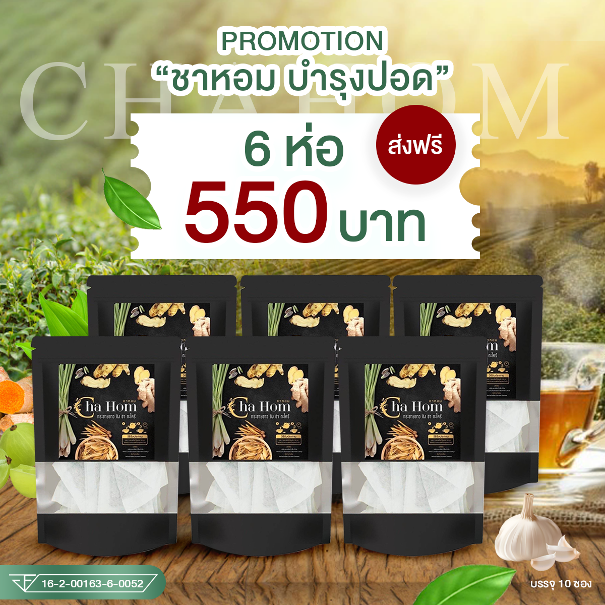 6 ห่อ ชาหอม เสี่ยงมะเร็งปอด บรรเทาอาการภูมิแพ้ เชื้อลงปอด ป้องกันหวัด ฟื้นฟูปอด ชาเพื่อสุขภาพ
