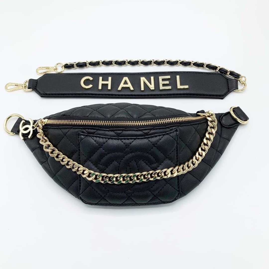 CHANEL WAIST BAG CHAIN VIP GIFT WITH PURCHASE กระเป๋าคาดอก แบรนด์ชาแนล ของแท้ 100% ดำ คาร์เวียร์