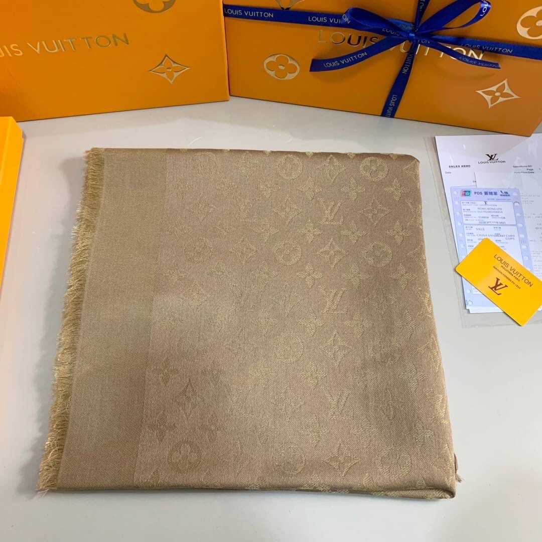 LOUIS VUITTON SILK LUREX WOOL MONOGRAM SHINE SHAWL ผ้าพันคอคลุมไหล่ แบรนด์เนมหลุยส์วิตตอง