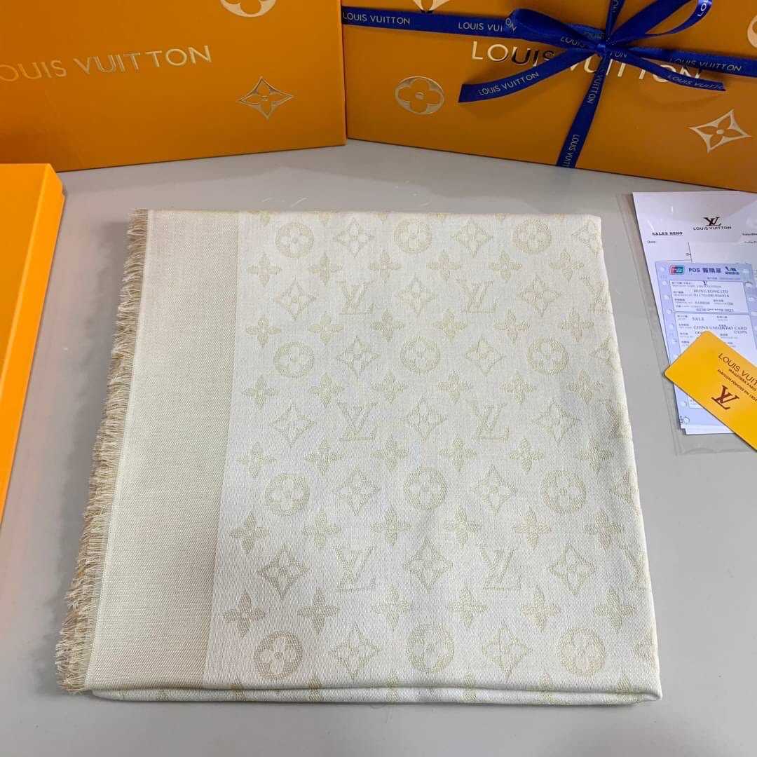 LOUIS VUITTON SILK LUREX WOOL MONOGRAM SHINE SHAWL ผ้าพันคอคลุมไหล่ แบรนด์เนมหลุยส์วิตตอง