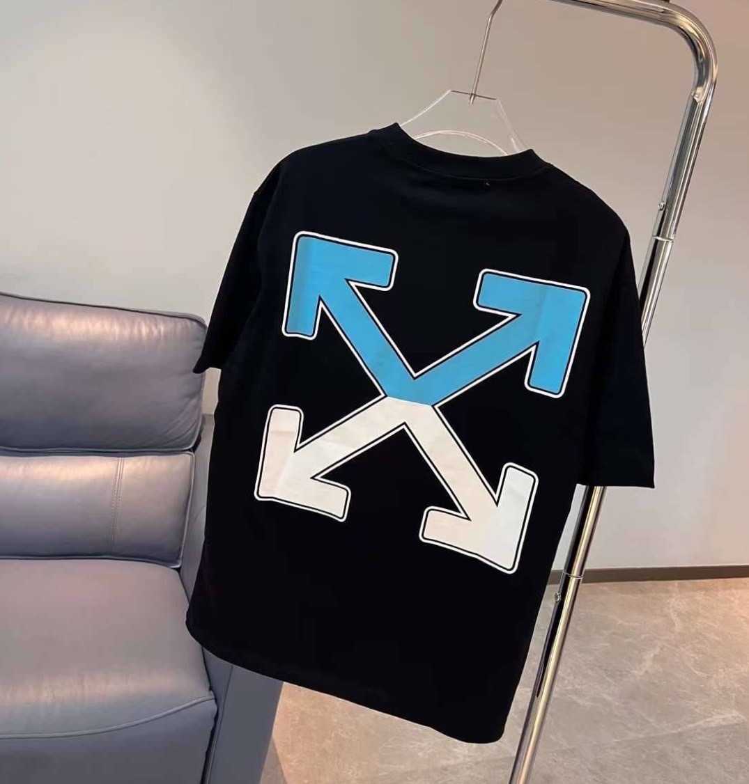 OFF-WHITE C/O VIRGIL ABLOH BLUE AND WHITE TWO-TONE ARROW PRINT COTTON T-SHIRT IN BLOCK