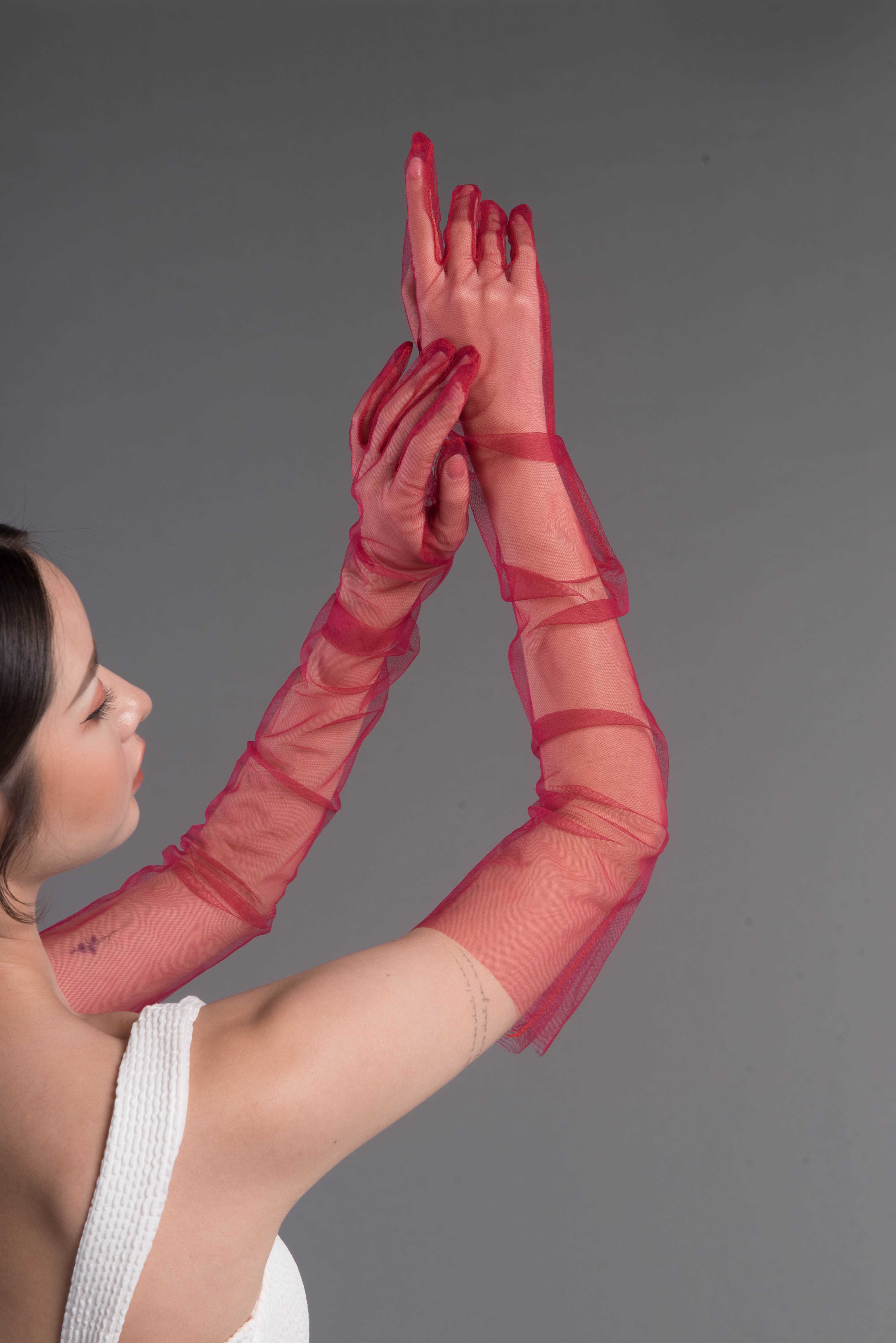 Bridal Gloves Red Mesh (พร้อมส่ง)