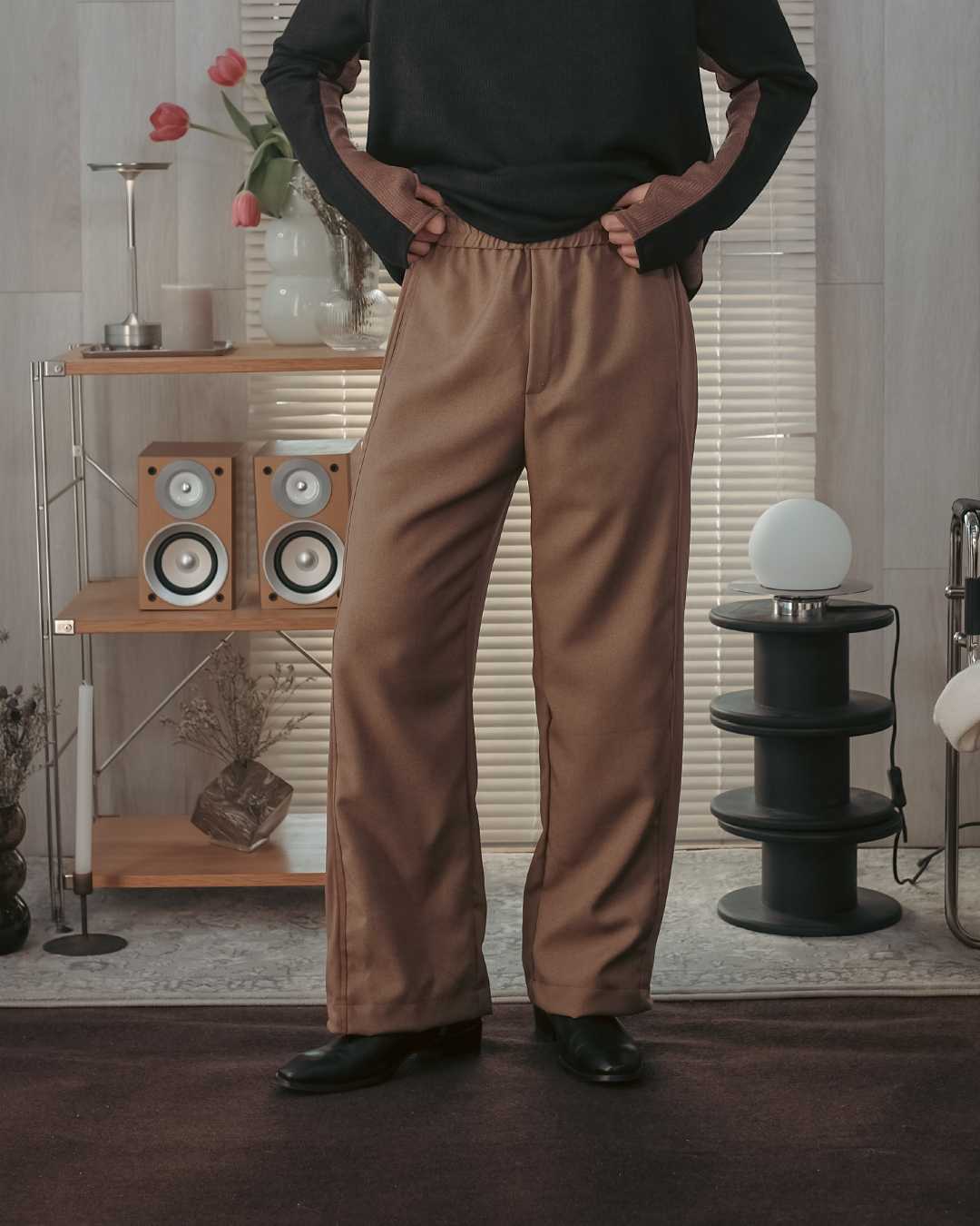 FW22/09 Contrast Wide-Leg Track Pants in Brown