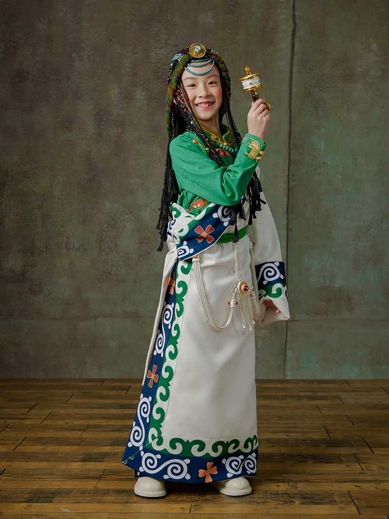 Tibetan children's clothing female photography photo performance wig braid headdress minority robe