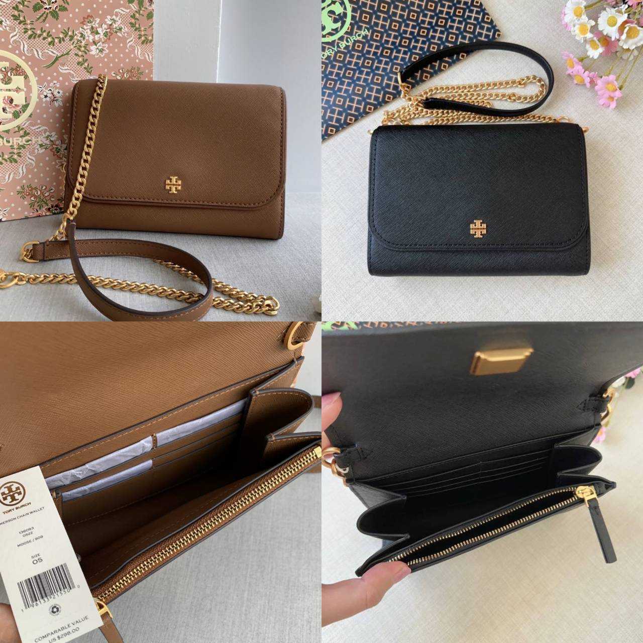 Tory Burch Emerson Black Saffiano Chain Wallet Clutch Crossbody Purse Bag Style No. 136093 LINE SHOPPING