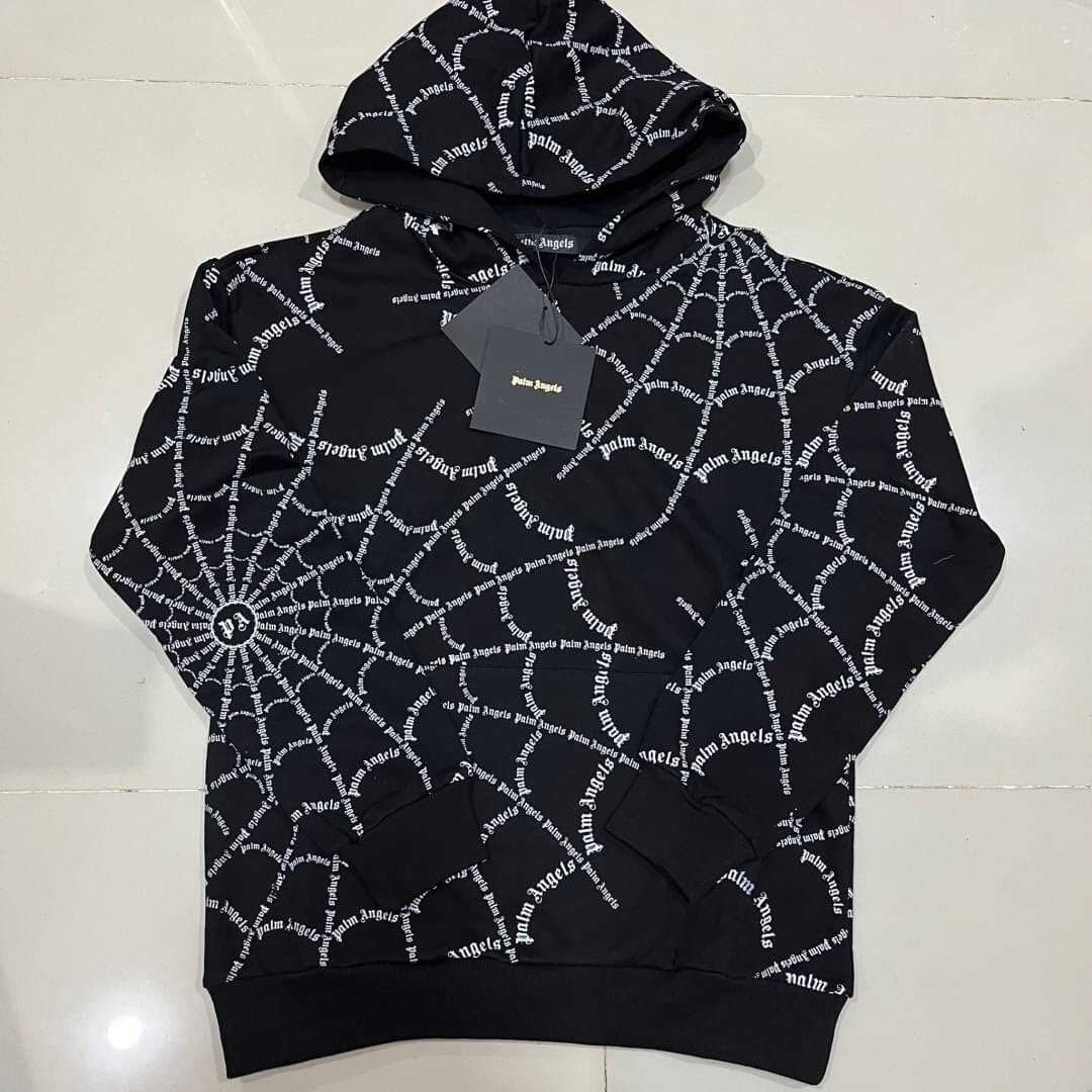 PALM ANGELS SPIDER WEB HOODIE เสื้อฮู้ดดี้กันหนาวแขนยาว แบรนด์ปาล์มแองเจิล สีดำ