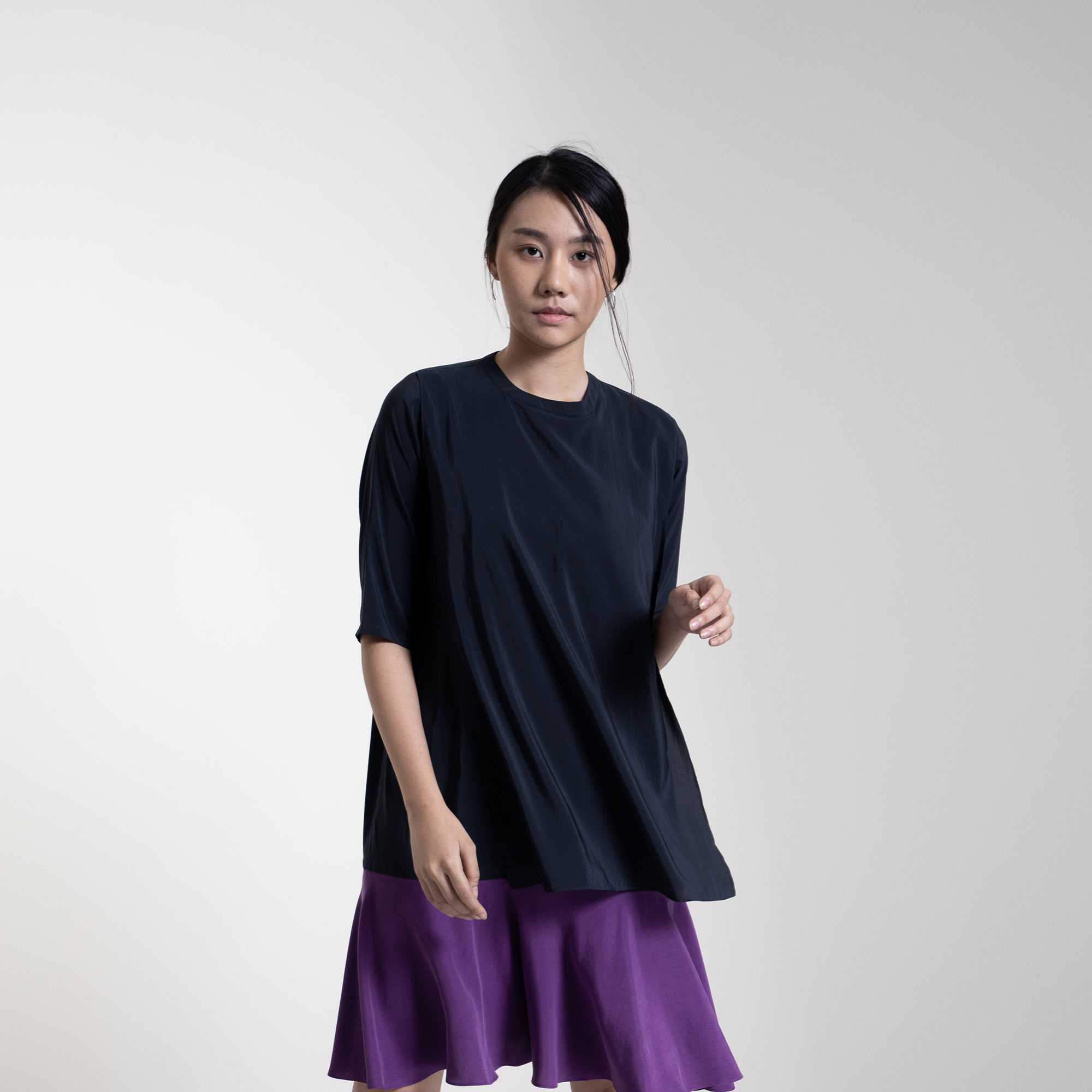 QueenCows ชุดให้นม Eevlyn Two Tone Dress (Navy-Purple)