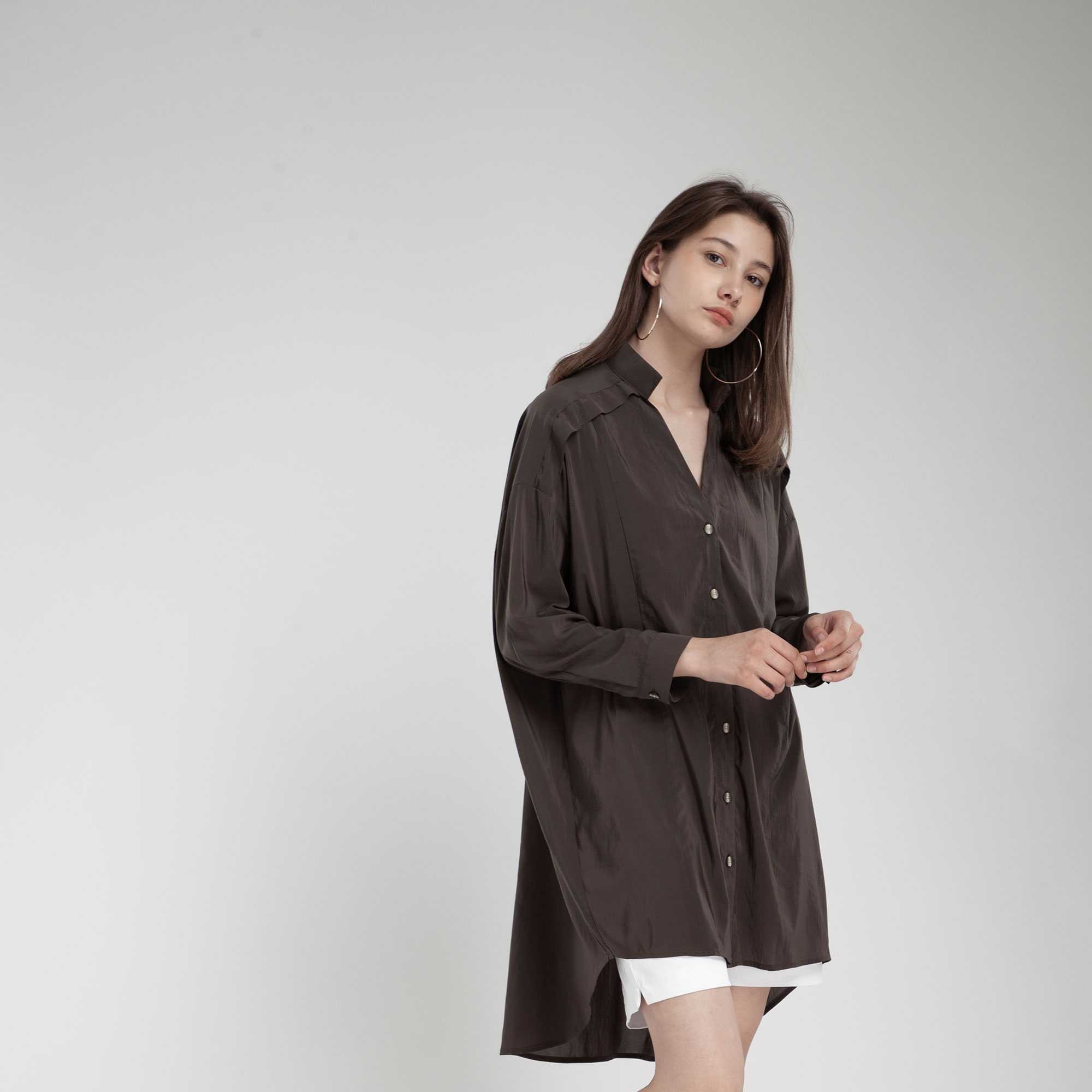 QueenCows ชุดให้นม Andree Long Sleeve Dress (Dark Brown)