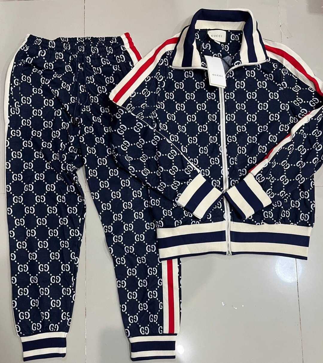 GUCCI GG JERSEY STRIPED LOGO INTARSIA COTTON TRACK JACKET AND PANTS ชุดเซ็ต กุชชี่ แจ็คเก็ต กางเกง