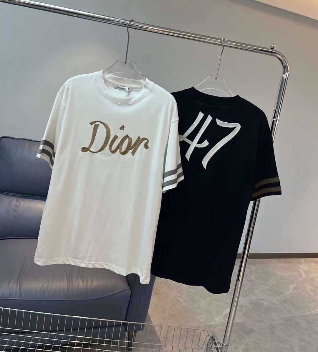 CHRISTIAN DIOR 47 EMBROIDERED LOGO ORGANIC COTTON COMPACT JERSEY เสื้อยืดคริสเตียนดิออร์
