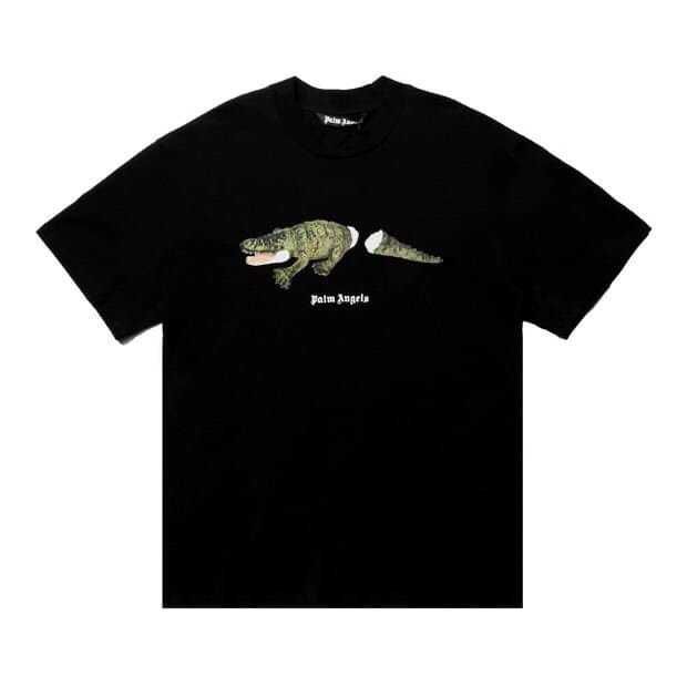 PALM ANGELS CREW NECKLINE JUMPER CROCODILE PRINT SHORT SLEEVE T-SHIRT IN BLACK