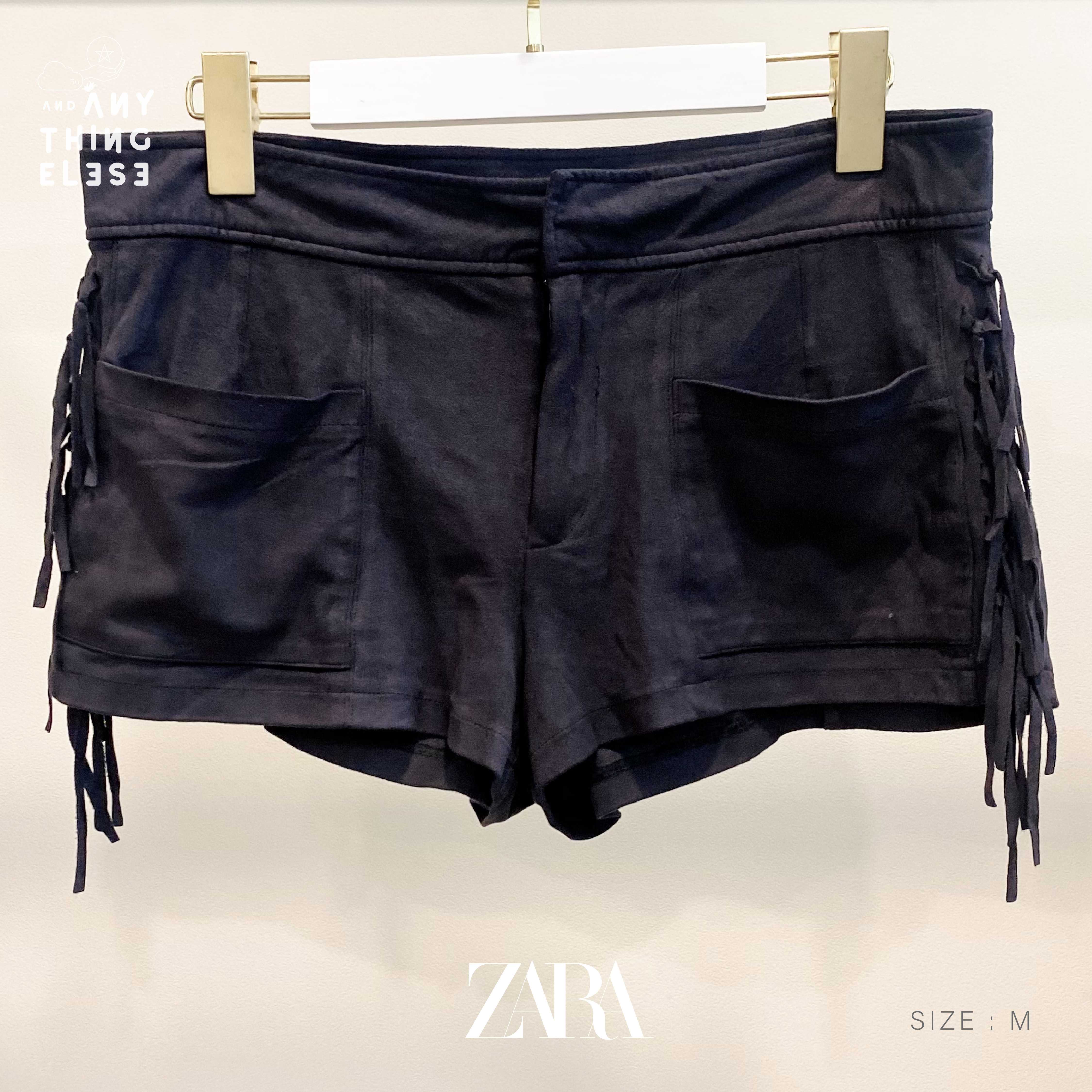 [USED] ZARA TRAFALUC กางเกงขาสั้นหนังกับ สีดำ (size M / เอว 27)