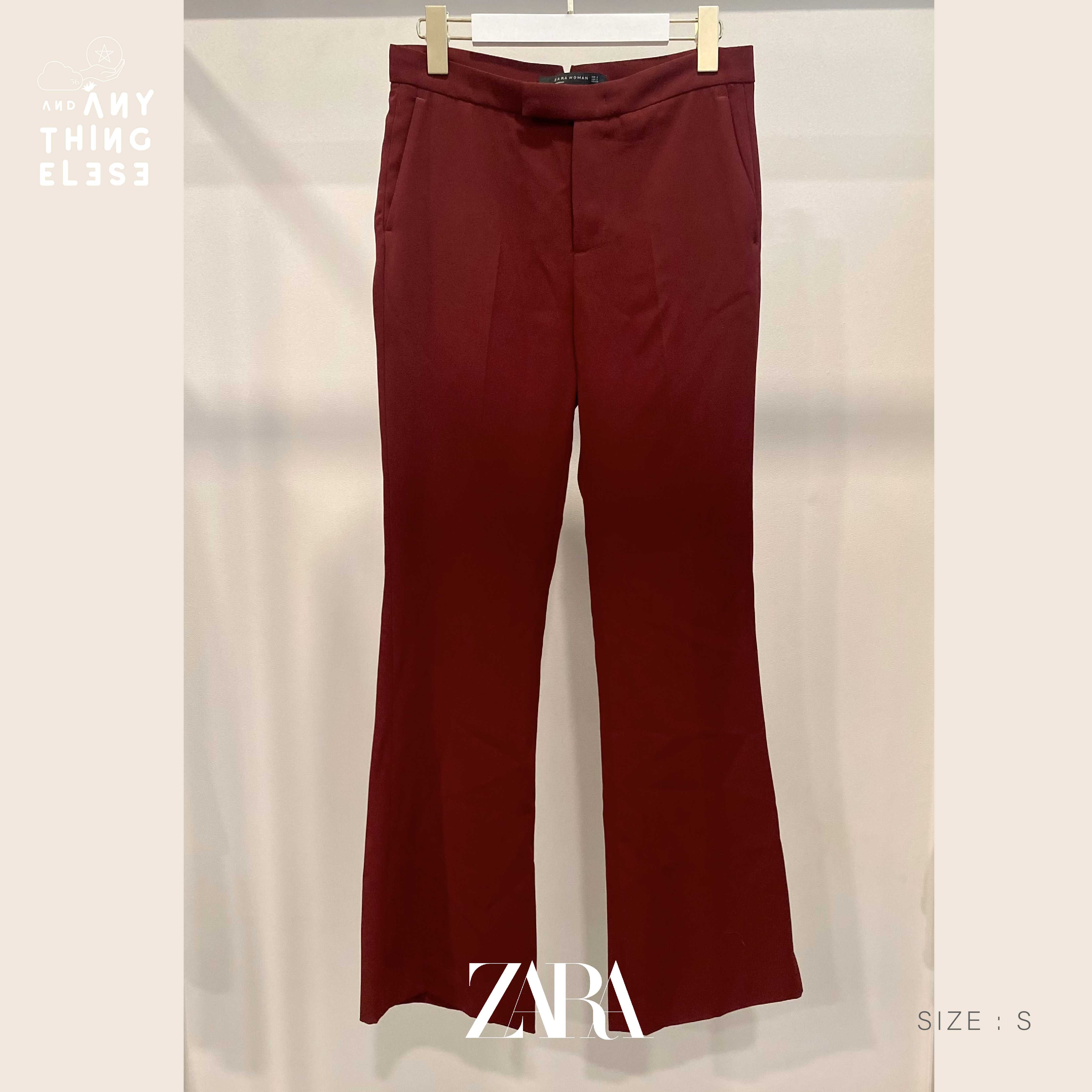 [USED] ZARA WOMAN กางเกงผ้า ขาบาน สีแดง burgundy (size S / เอว 26)