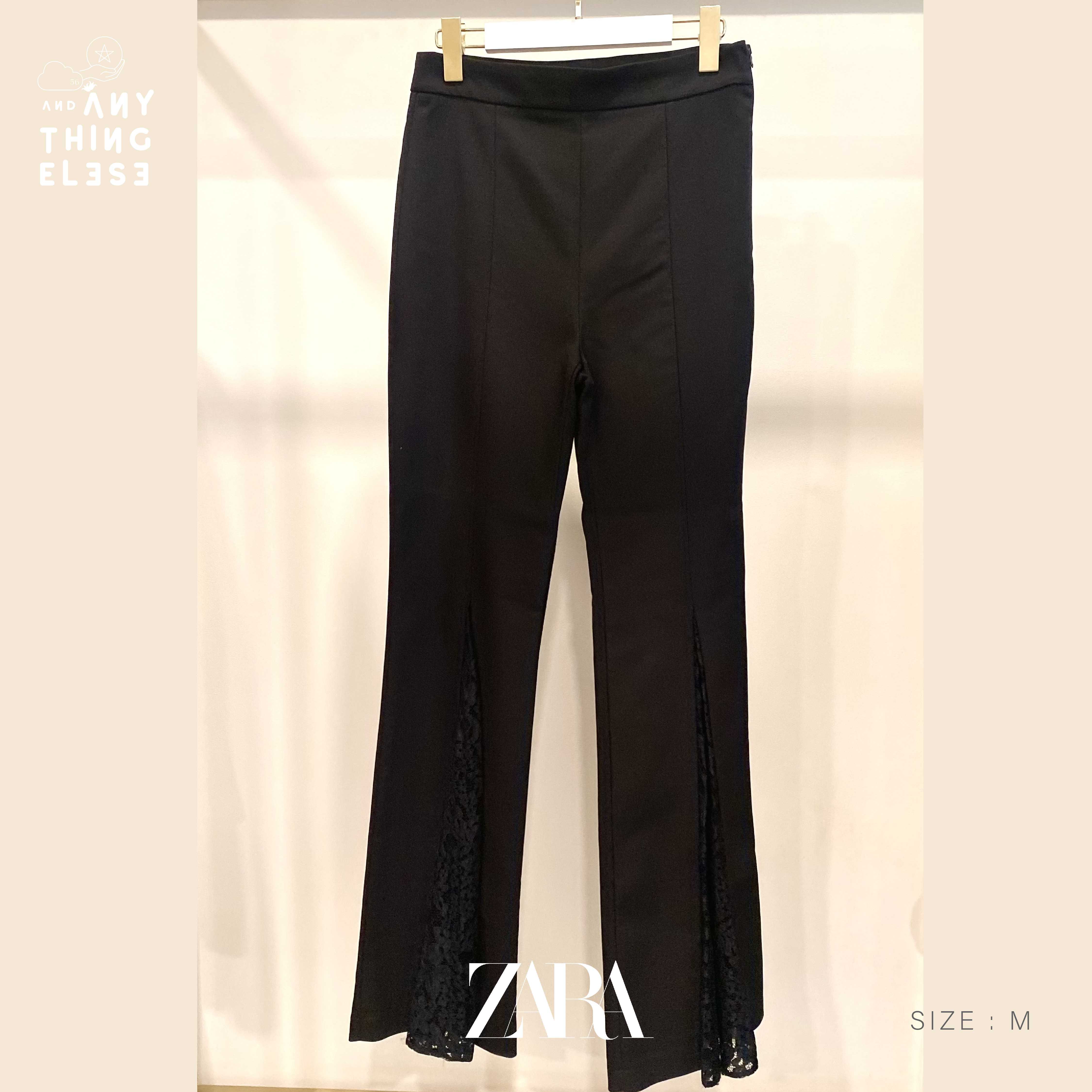 [NEW] ZARA  WOMAN กางเกงสีดำ ขาบานดีเทลลูกไม้ (size M / เอว 27)