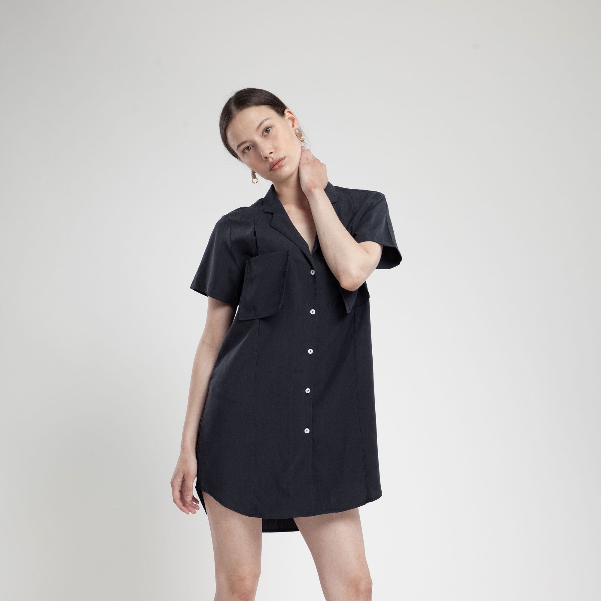 QueenCows ชุดให้นม Peller Tencel Dress Shirt (Navy)