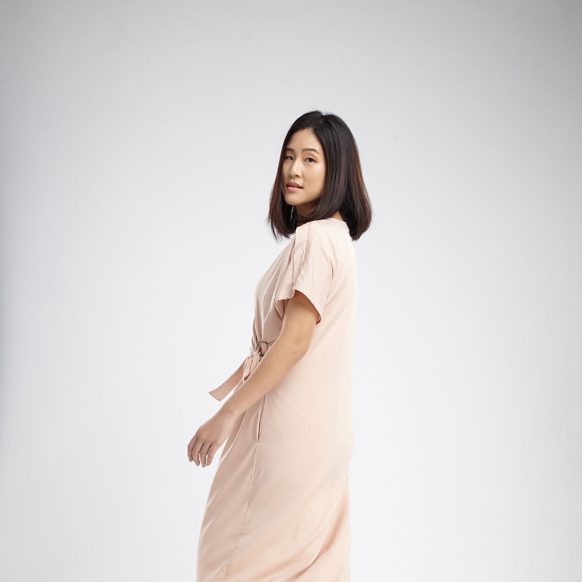 QueenCows ชุดให้นม Amada V Neck Wrap Dress (Nude)