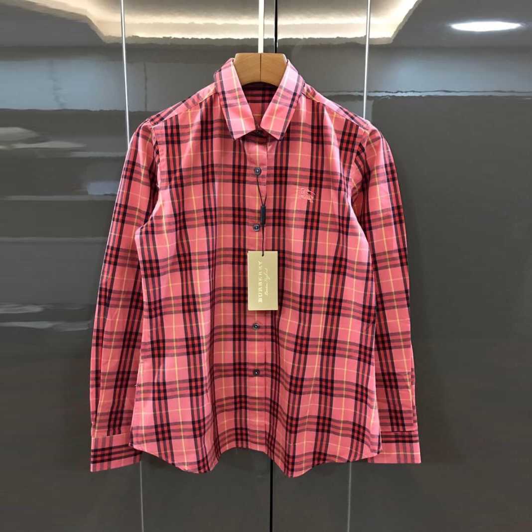 BURBERRY CHECKED BUTTON SHIRT CORAL RED SPECIAL EDITION เสื้อเชิ้ตแขนยาว เบอเบอรี่ ลายสก็อต