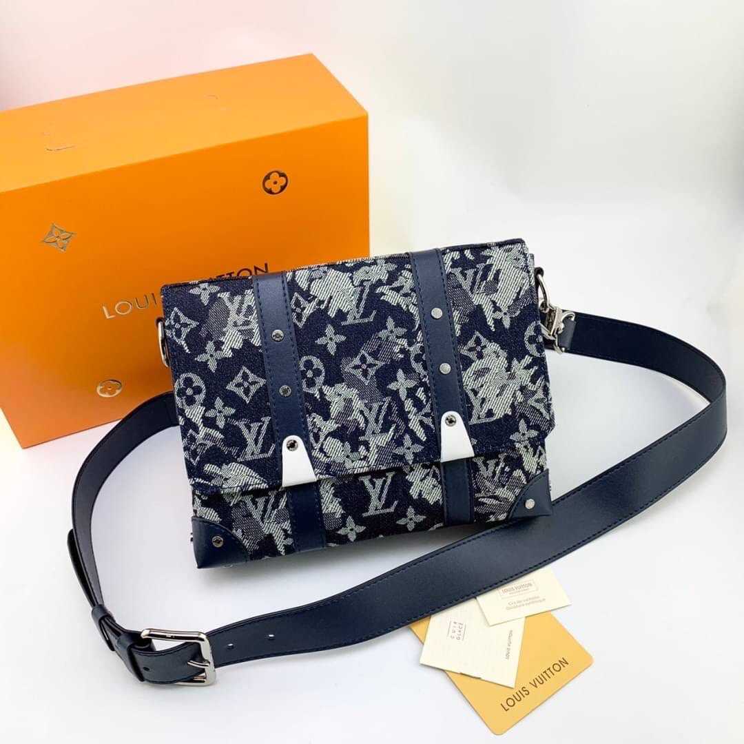 LOUIS VUITTON BLUE MONOGRAM TAPESTRY TRUNK MESSENGER BAG กระเป๋าสะพายข้างครอสบอดี้