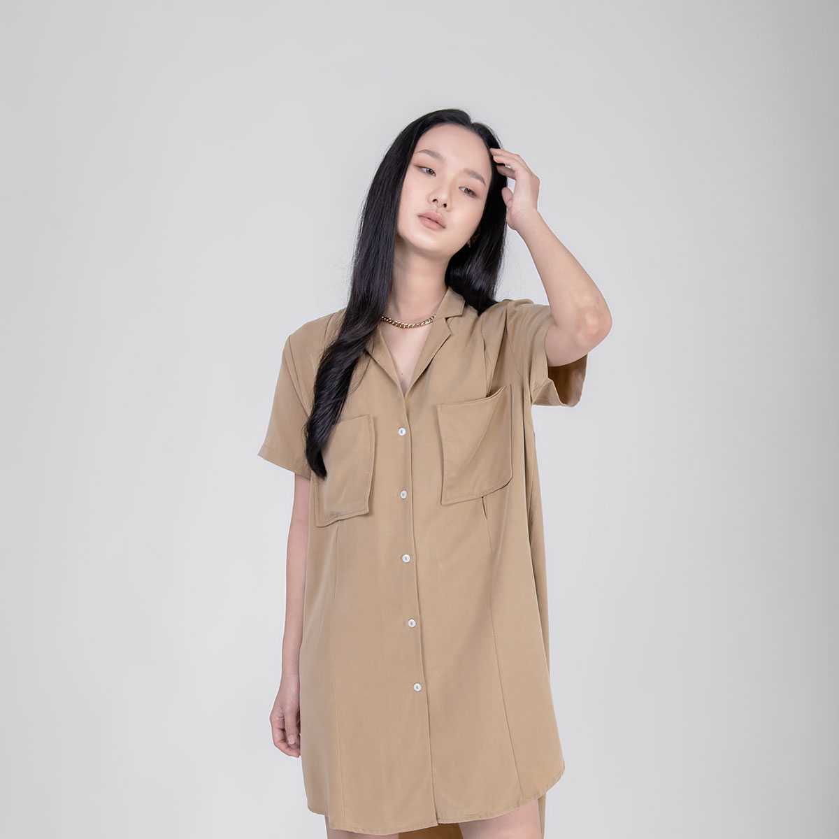 QueenCows ชุดให้นม Peller Tencel Dress Shirt (Khaki)